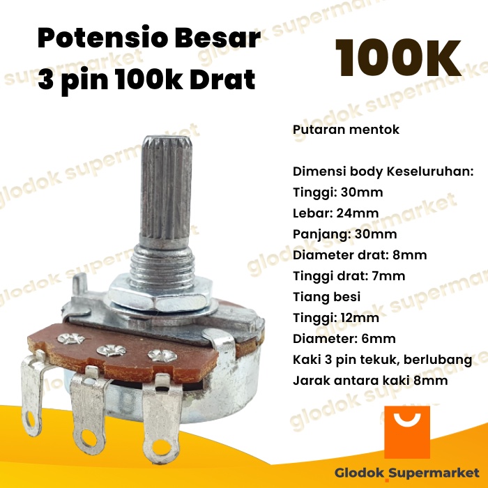 Potensio Besar 3 pin 100k Drat Mono Kaki 3 Tekuk 104