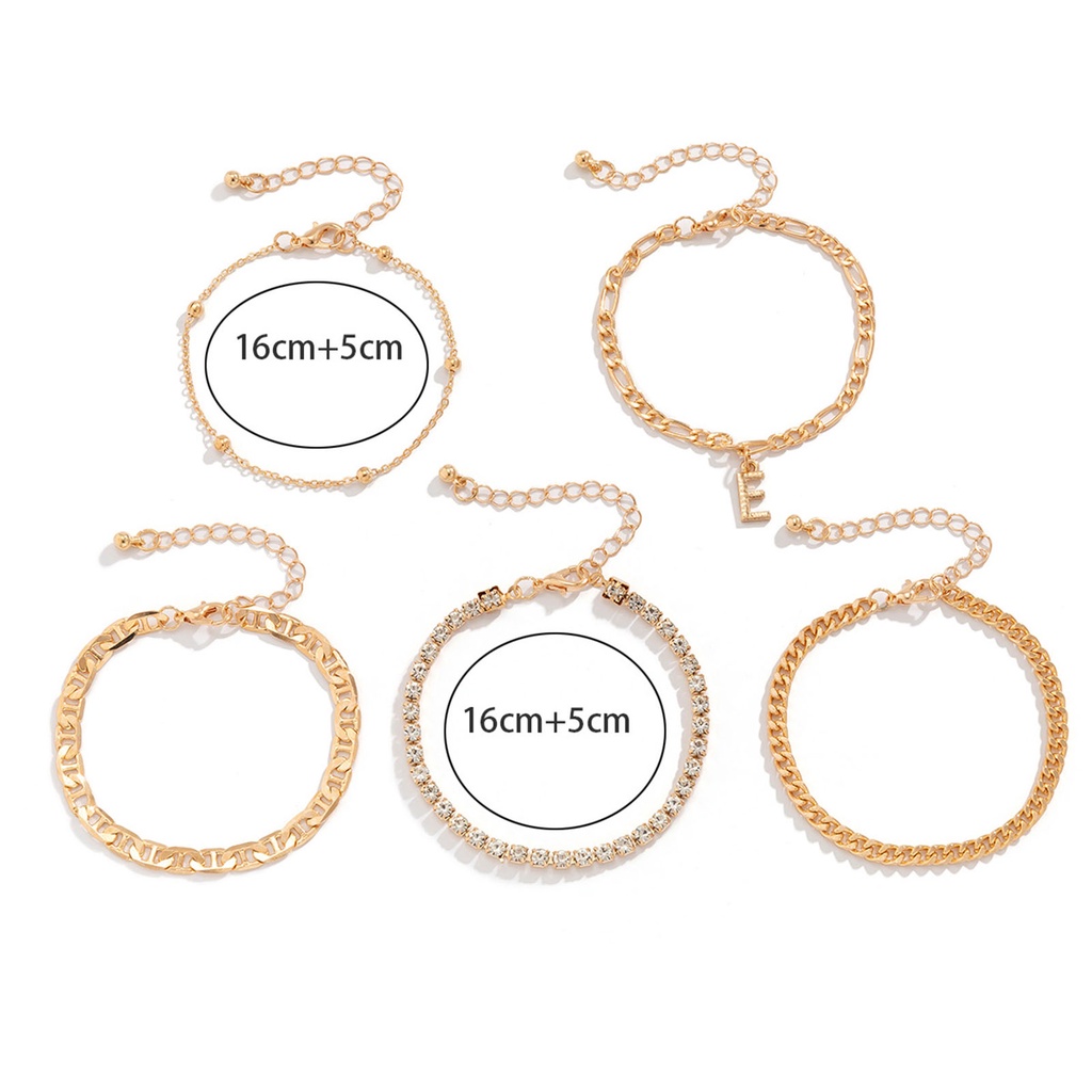 Hu Hu Hu Hu Hu Alat Bantu Pasang Kacamata♡ 5pcs / Set Gelang Rantai Multilayer Adjustable Dengan Liontin Huruf Aksen Berlian Imitasi Untuk Wanita