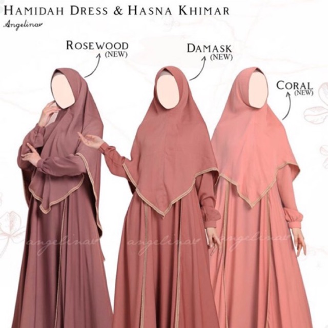 READYSTOCK SET HAMIDAH DRESS FREE Masker kain & HASNA KHIMAR by Atelier Angelina