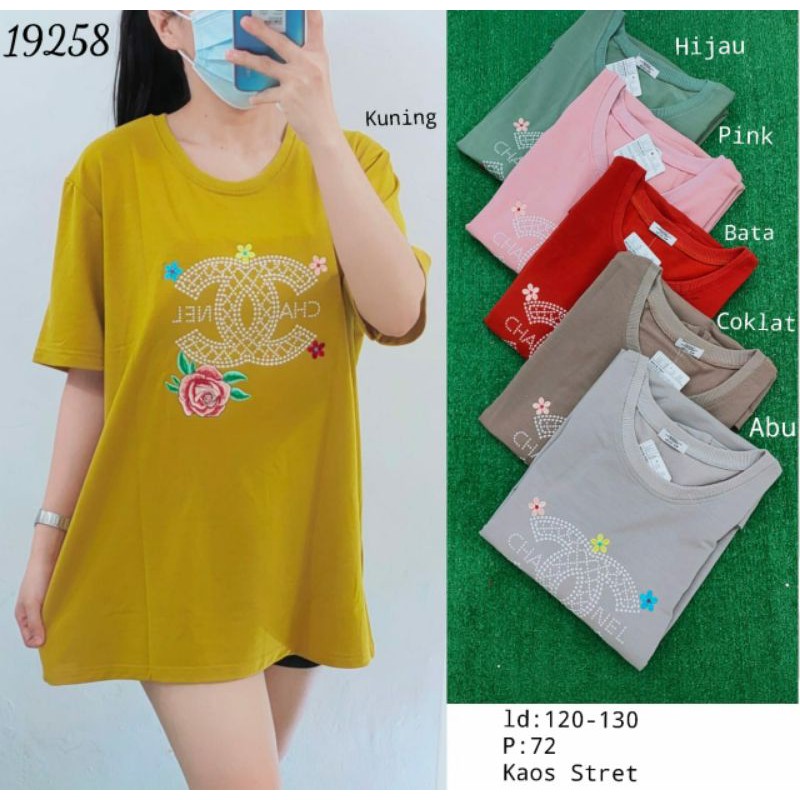 kaos wanita / kaos wanita import / atasan jumbo chanel mawar / size XXL