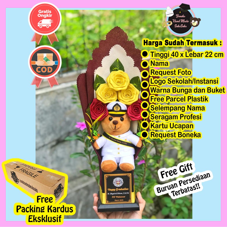 BUKET BONEKA PROFESI BERUANG SERAGAM PELAYARAN TNI POLISI TROPHY BEAR CUSTOM KADO UNIK KADO PACAR BO