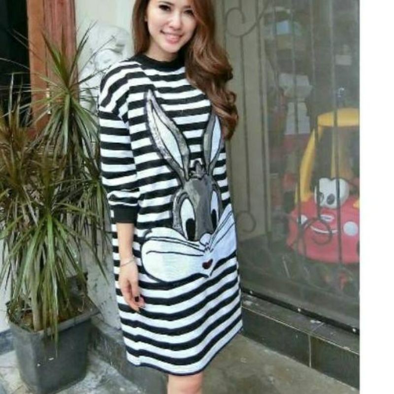 TUNIK UKURAN JUMBO / TUNIK KAOS JUMBO OVERSIZE / Bunny shop / Dress bunny hitam