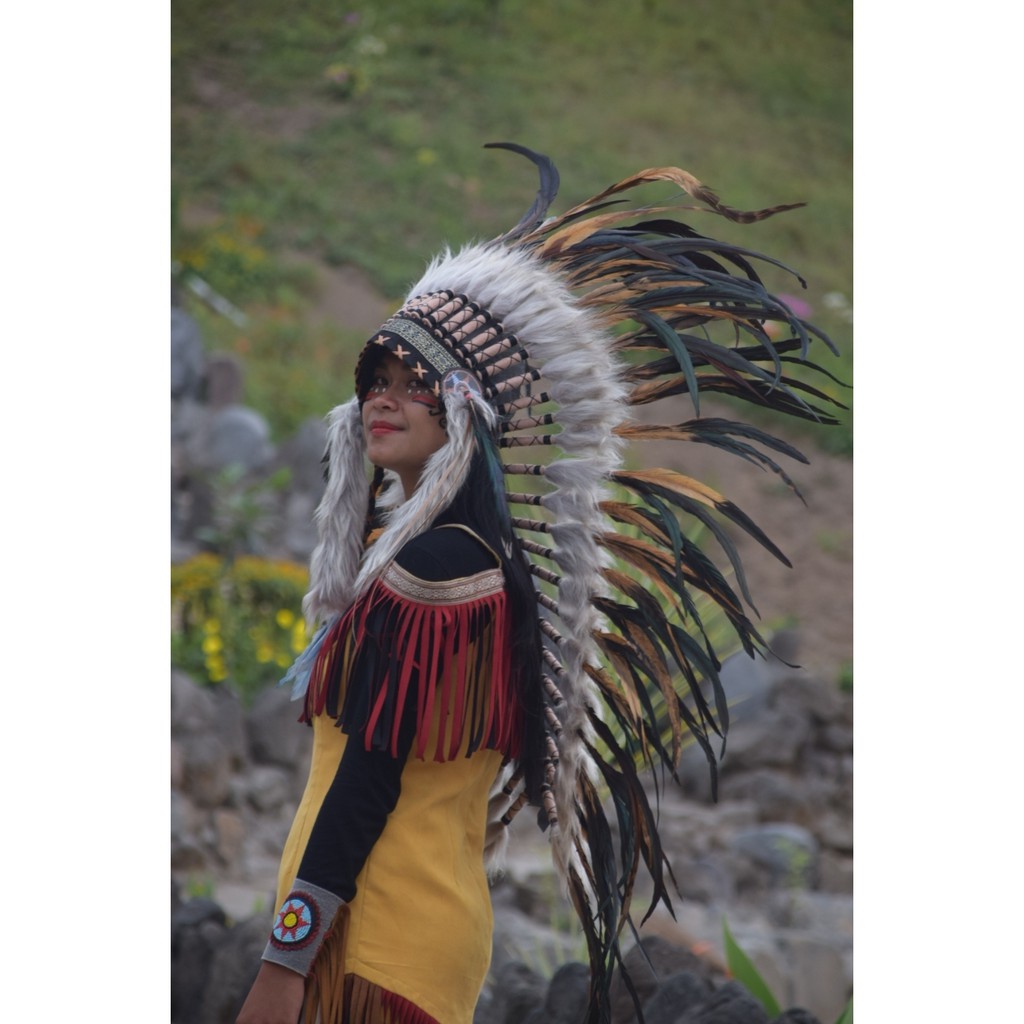 TOPI INDIAN - INDIAN HEADDRESS MEDIUM AYAM BILABONG NATURAL COKLAT