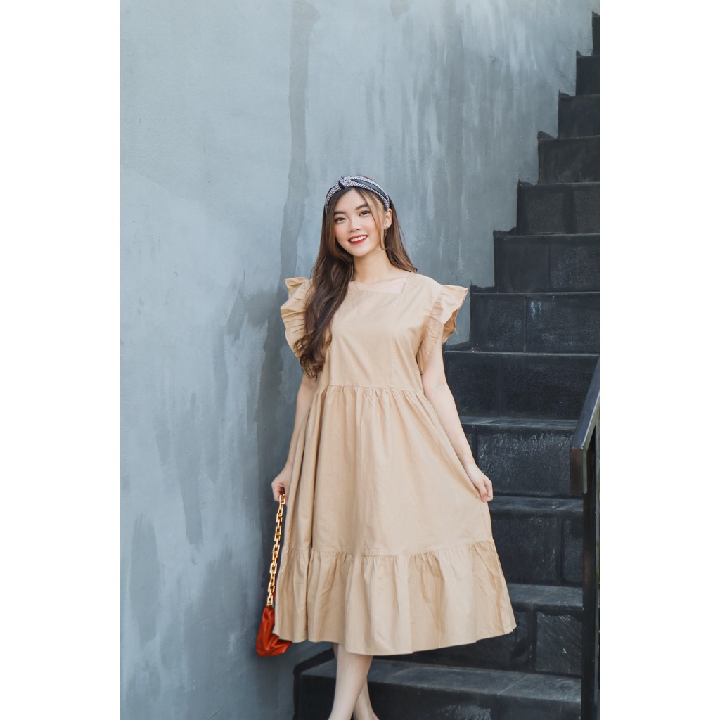 MELCHAN SETELAN  COTTONBELLS CASUAL DRESS WANITA JULIA RUFFLE PLAID SQUARE MIDI (AR - D 3979)