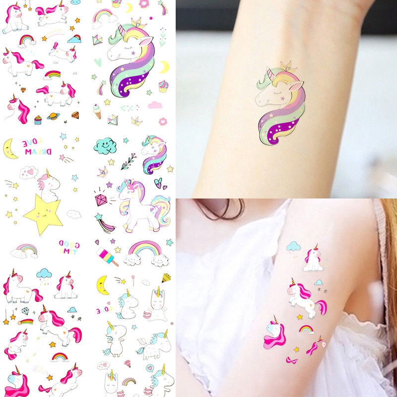 Stiker Tato Temporer Desain Unicorn Untuk Dekorasi Pesta Ulang Tahun Anak