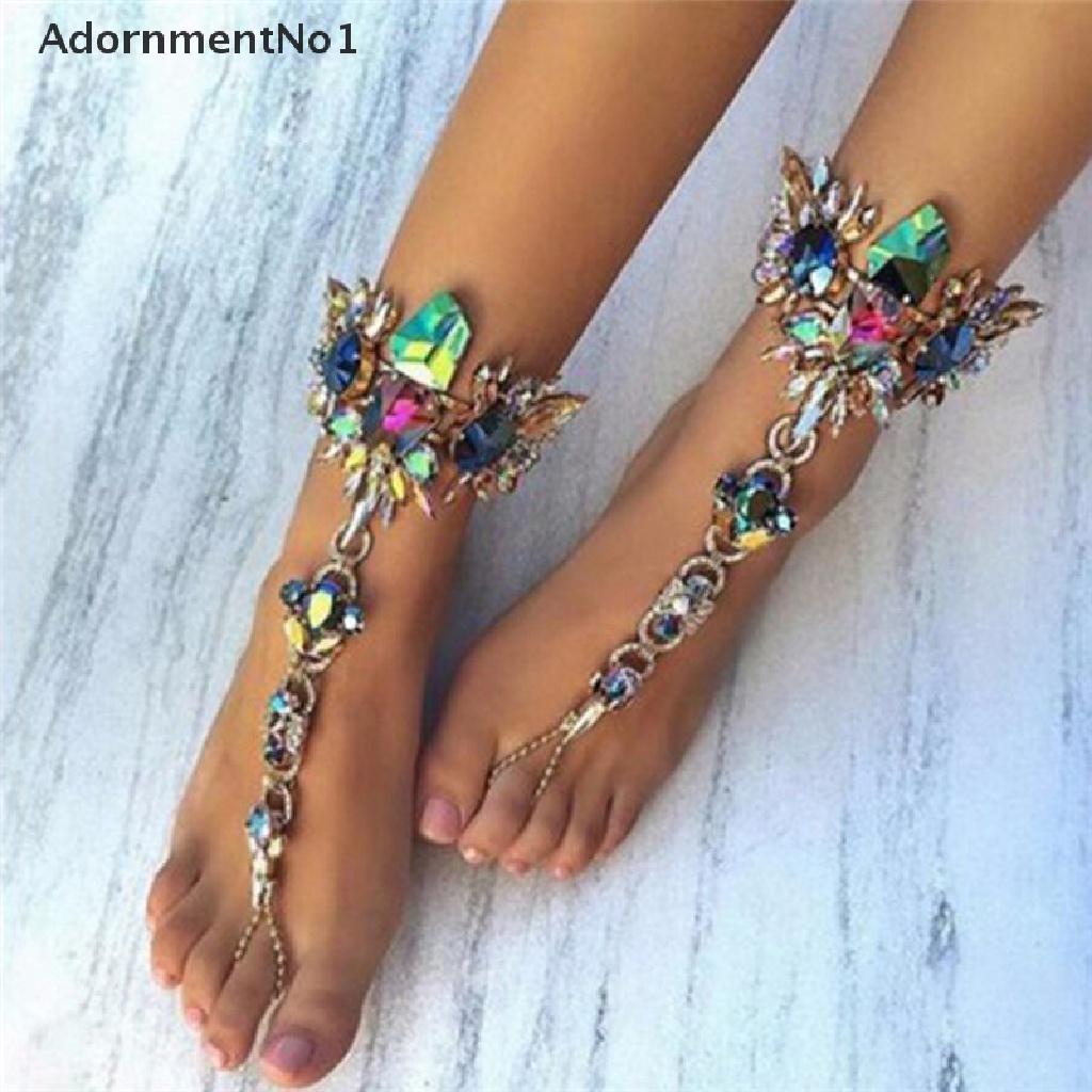 (AdornmentNo1) Gelang Kaki Rantai Aksen Kristal Untuk Perhiasan Wanita