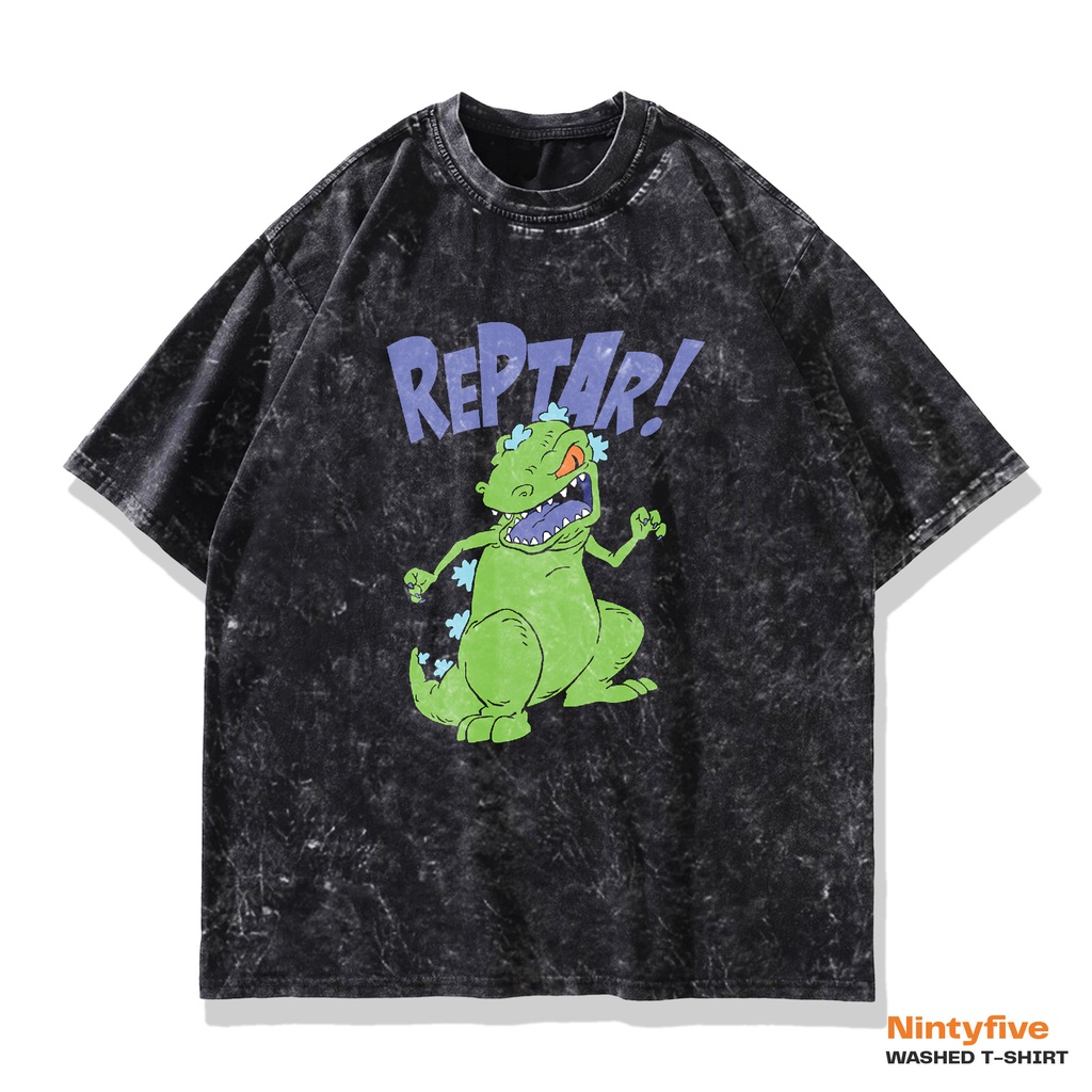 Cartoon Rugrats Reptar T shirt - Kaos Oversize Washed Rugrats