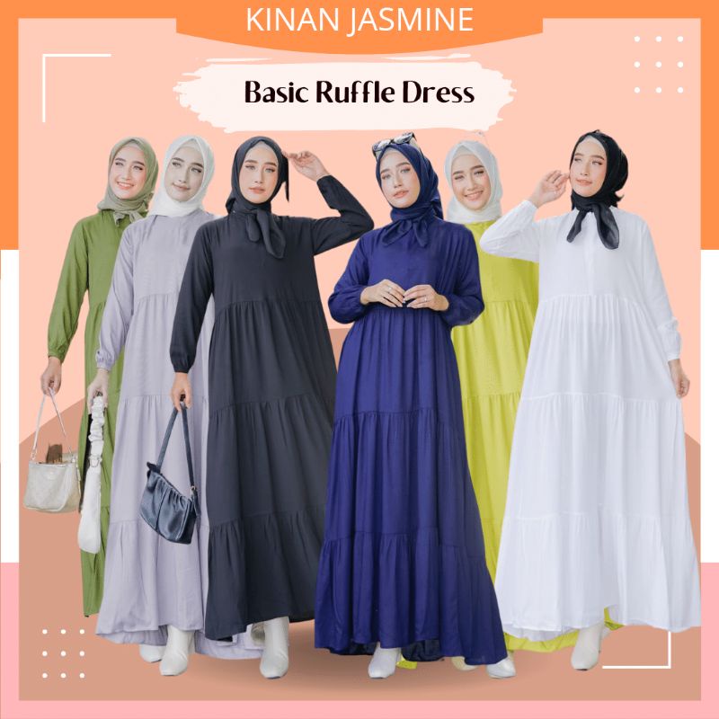 BAJU DRESS GAMIS Atasan Wanita Dewasa Basic Ruffle Katun Cotton Rayon Uniqlo Premium Original Kinan 