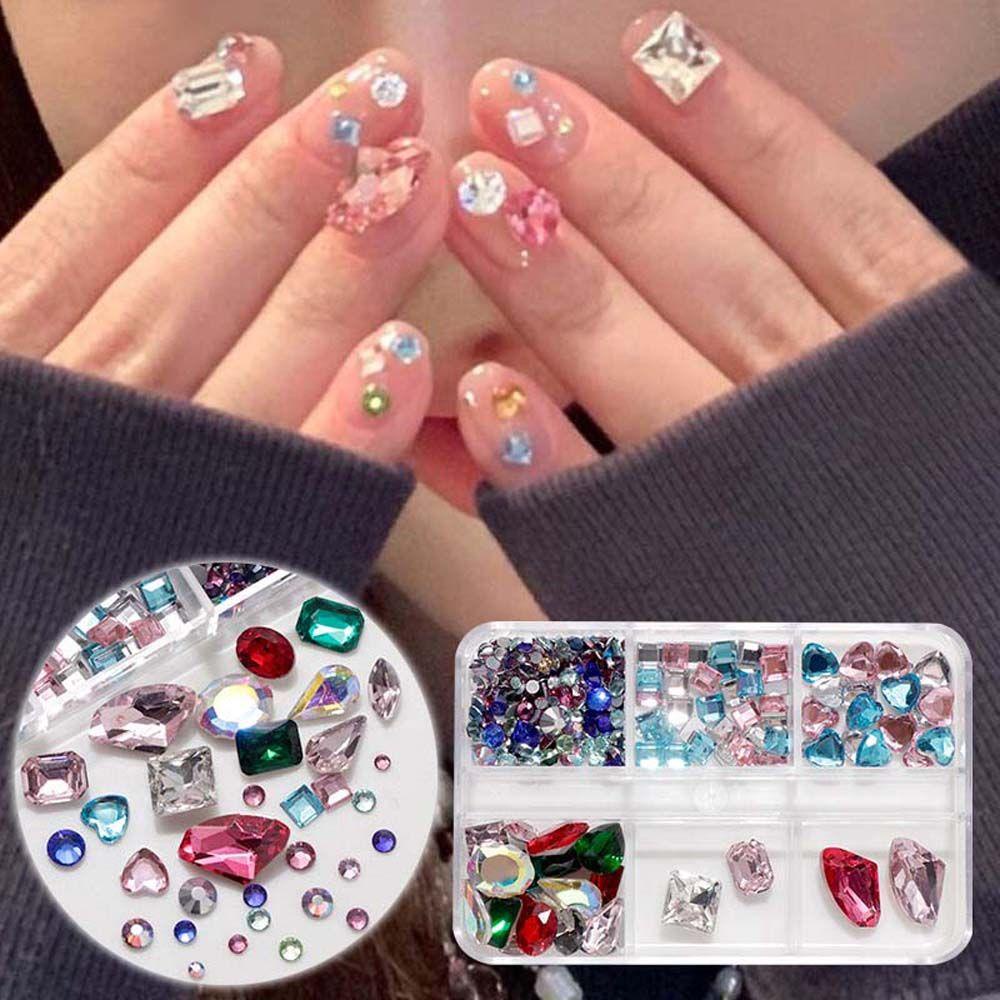 Mxbeauty Dekorasi Nail Art Super Flash Shiny Nail Tips Manikur Aksesoris Bentuk Hati Berlian Imitasi Datar Bawah Berbentuk Perhiasan Kuku Hiasan Kuku