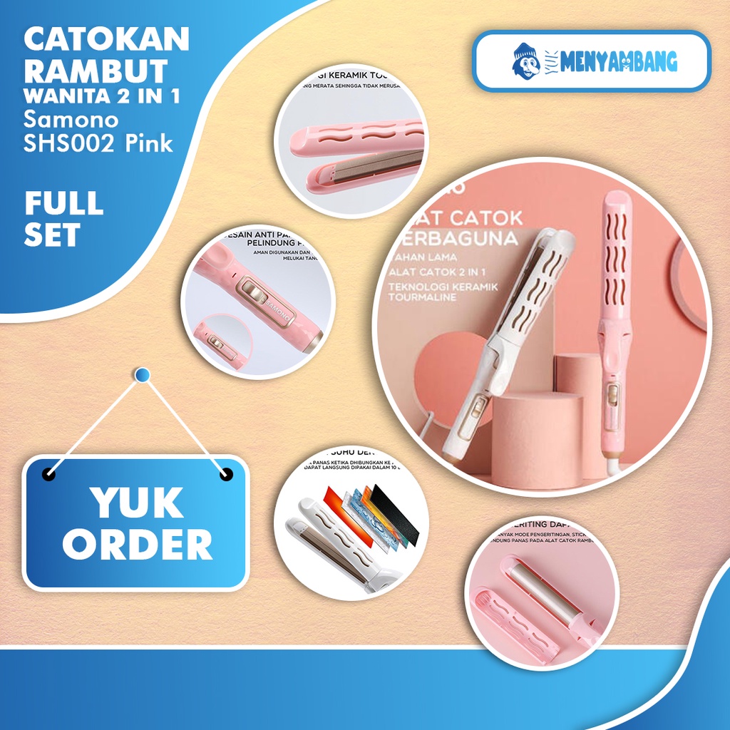 42106 | Samono SHS002 Pink | Samono SHS002 Catokan Rambut Wanita 2 in 1 Hair Curler