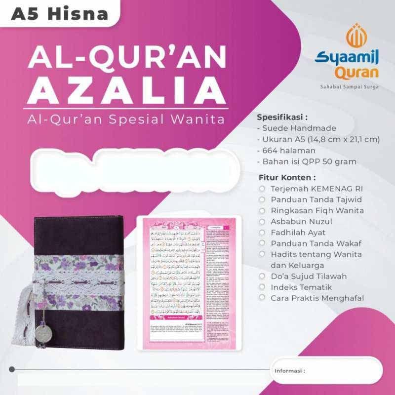 Al-Quran Azalia Hishna Suede A5 / Mushaf Hisna Terjemah Special For Woman - Syaamil Quran