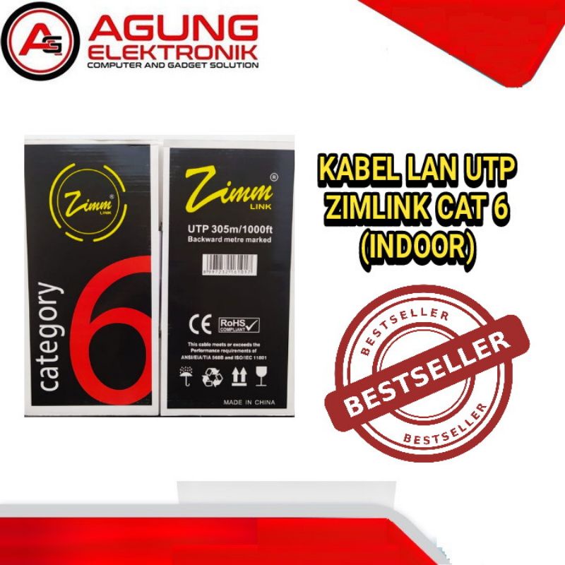 KABEL LAN UTP CAT 6 ZIMMLINK INDOOR BAGUS BERKUALITAS [ 1BOX = 305 METER]