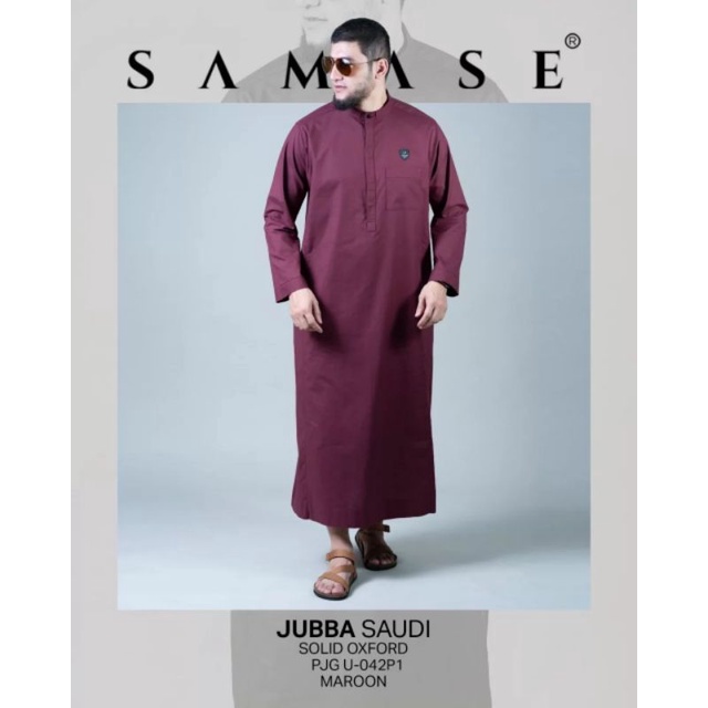 Samase Jubba Jubah Jubbah Saudi  U 042 P - Maroon - Oxford Solid - Lengan Panjang