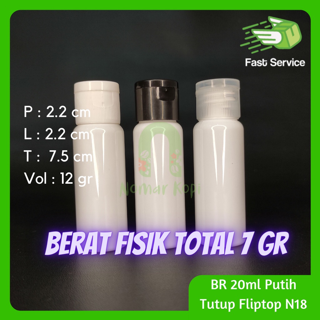 BOTOL 20ML PUTIH FLIPTOP PET TEBAL SERUM KOSMETIK SANITIZER LOTION