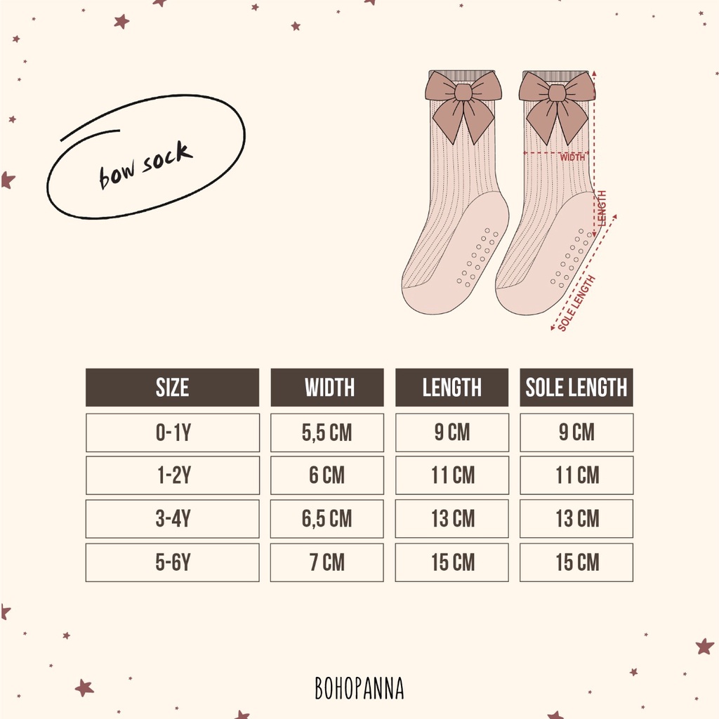 Bohopanna - Bow Socks / Kaos kaki Bayi Anak Perempuan (0 - 6 Tahun)