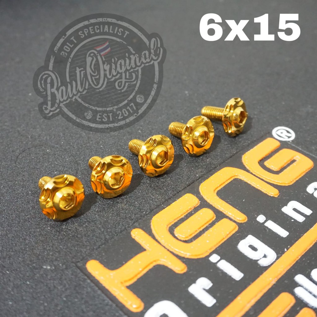 Baut probolt star gear gold 6x15 drat 10 panjang 1.5 cm original heng thailand