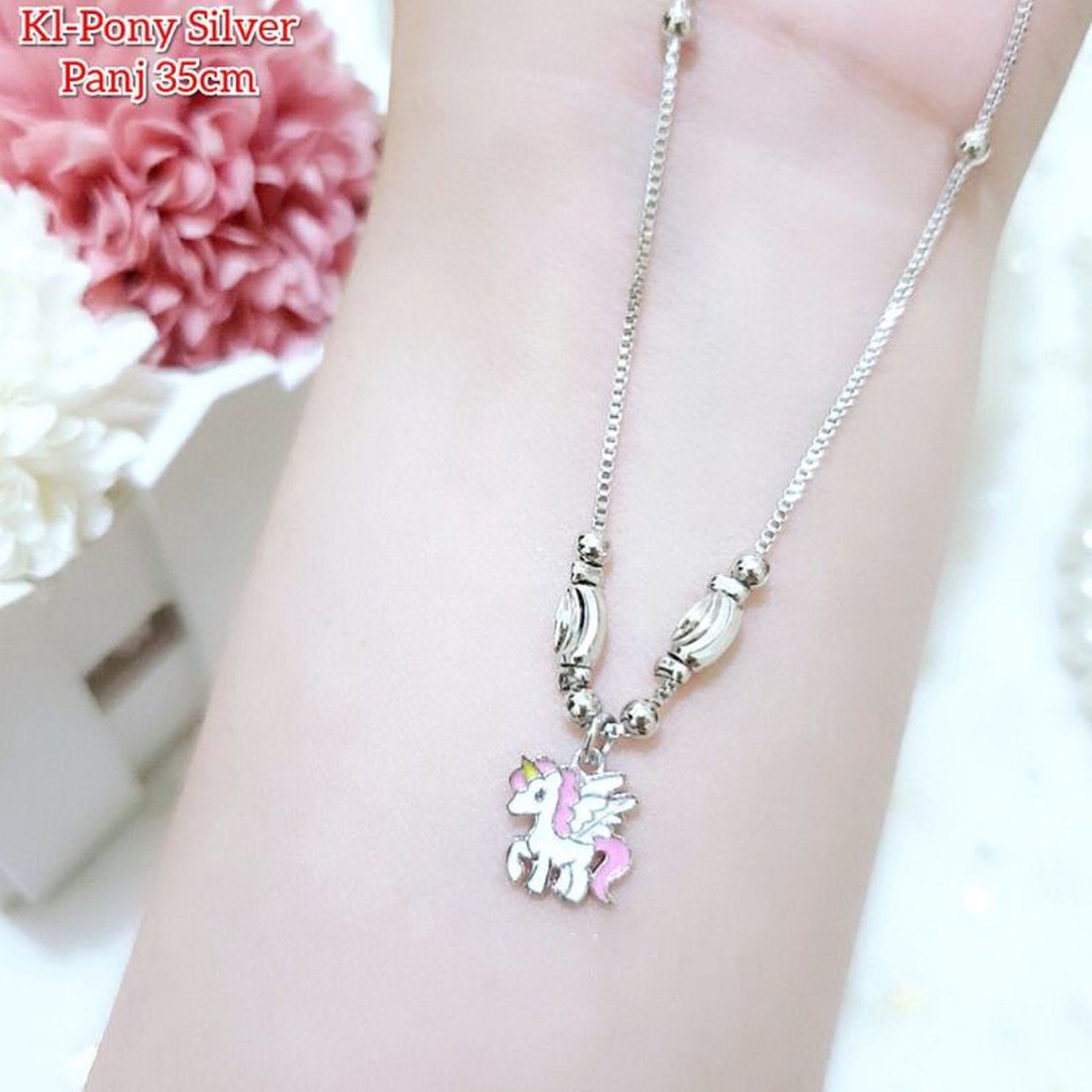 Kalung Anak Rantai Italy Motif Unicorn Sayap Putih Perhiasan Cantik Anak Lapis Emas 18k 824