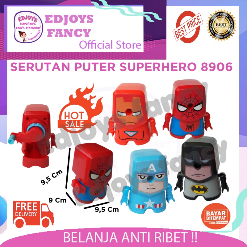 

Serutan meja puter Serutan pensil putar sharpener portable superhero Spiderman Captain America Ironman Batman 8906