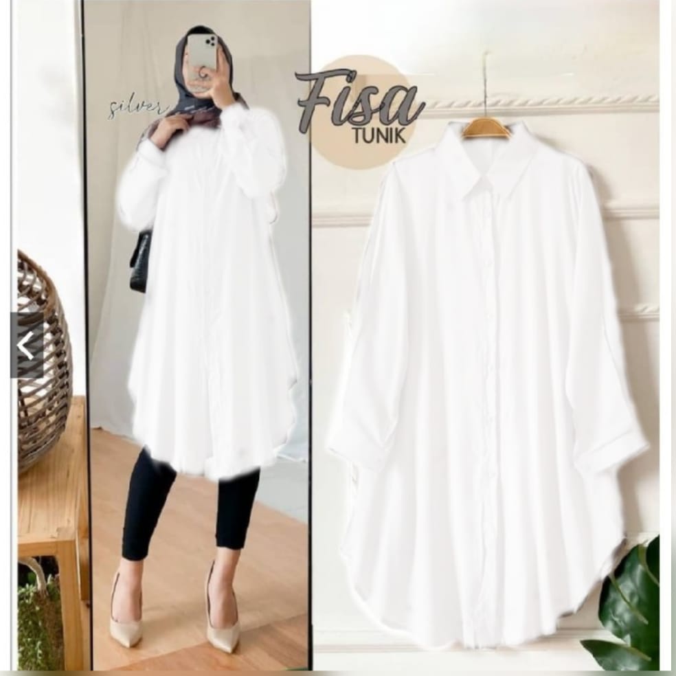 Tunik Crinkle Jumbo Polos Muslimah Terbaru 2023 New Varian Fisa Tunik Fashion Muslim Pakaian Muslim Wanita Atasan Size L XL XXL XXXL Full Kancing