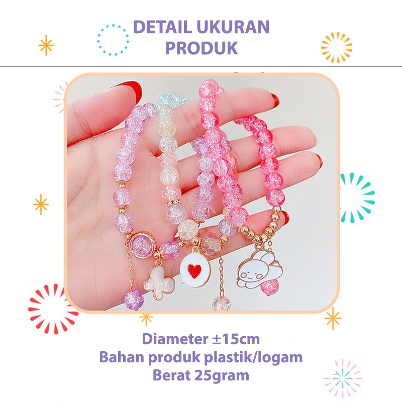 Gelang Wanita Korea Model Manik Batu Kristal Fashion Anak Perempuan Lucu Aksesoris Gelang Tari Import GLG6-2