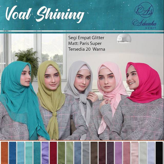 Hijab jilbab polos Voal Shining Segi Empat Gliter by Adeevha