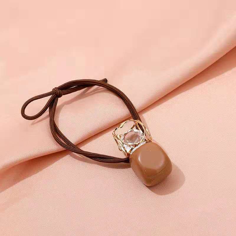 OSM - F923 Ikat Rambut Motif Geometri / Karet Fashion Wanita / Kuncir Rambut / Geometry Hair Tie-Coklat