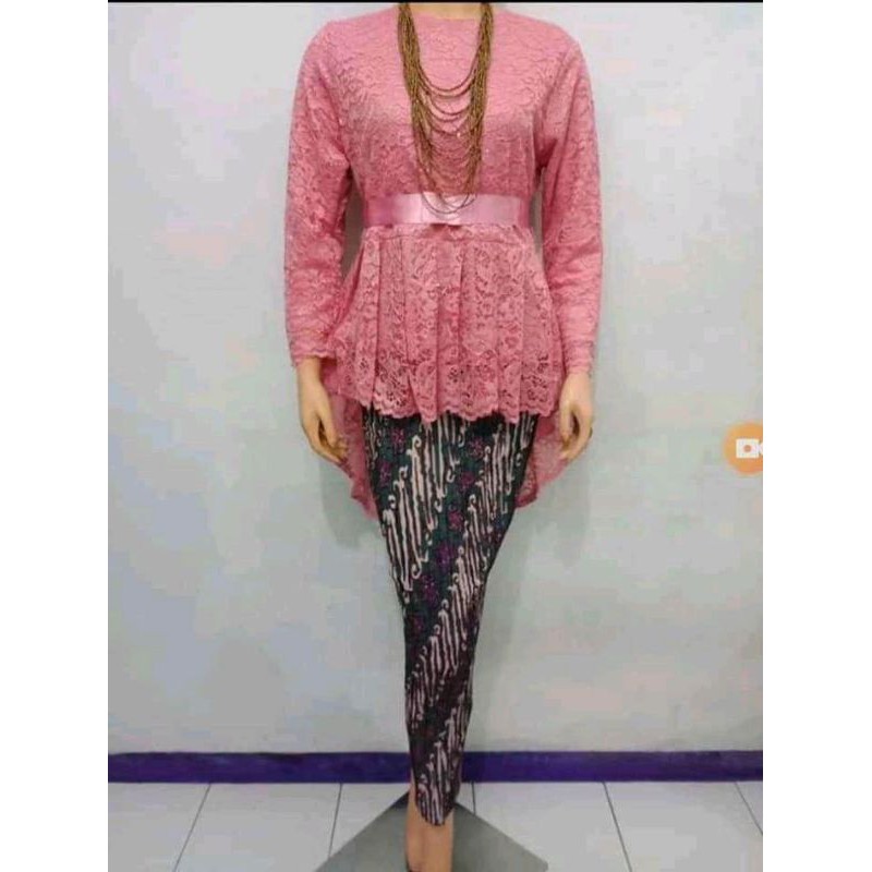 IndahKebaya | SETELAN KEBAYA AURORA BROKAT  /  BAJU WANITA KONDANGAN MODERN /  BAJU MUSLIMAH DRESS JUMBO / KEBAYA WISUDA KEKINIAN WARNA HITAM SILVER NAVY MAROON DUSTY PINK