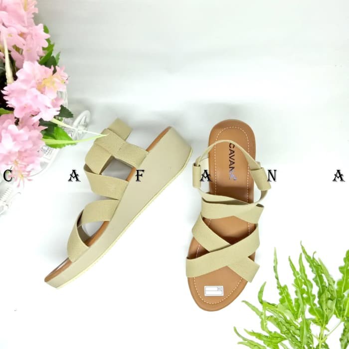 Sandal Wedges Wanita Karet Silang SDW217