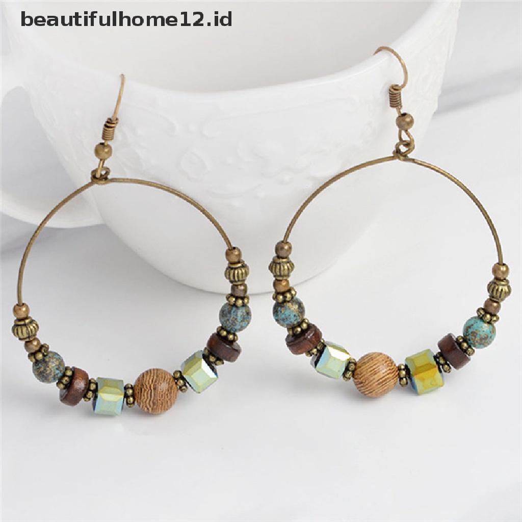 【beautifulhome12.id】 Bohemia Drop Dangle Earrings Ethnic Big Circle Crystal Beads Ear Stud Jewlery .