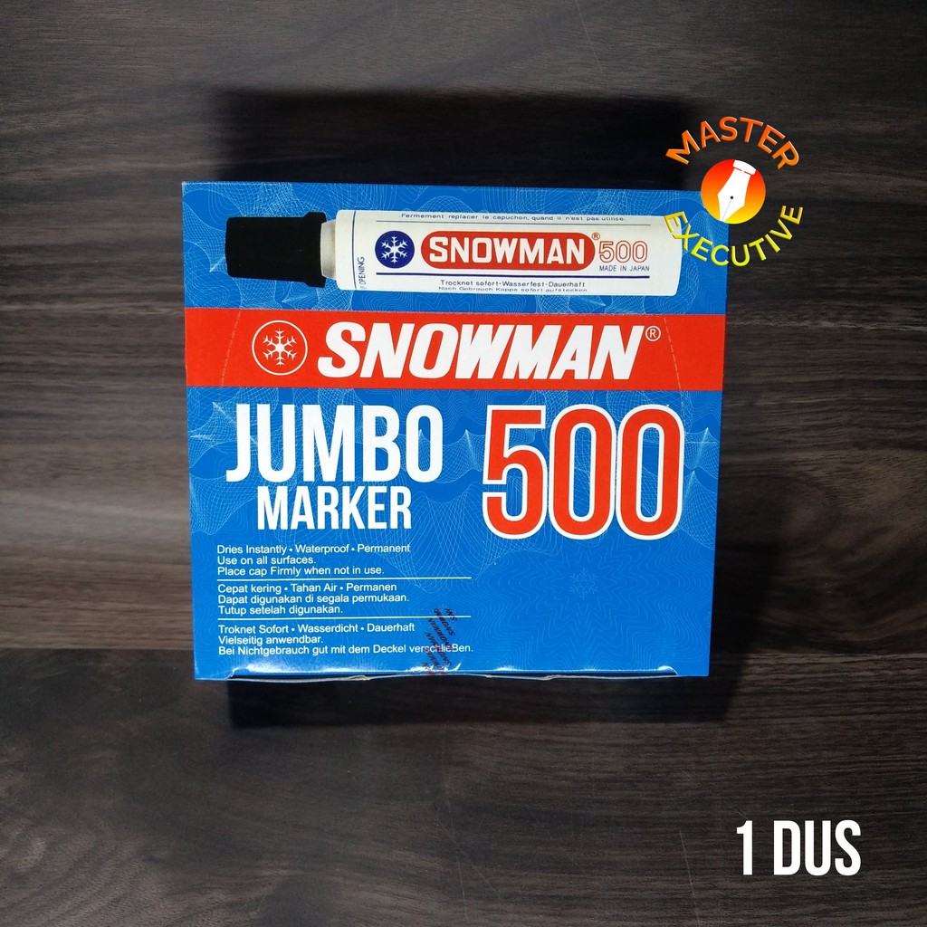 [Dus - 12 Buah] Snowman JAPAN Black Spidol Jumbo Marker 500 Permanent - Hitam / Biru / Merah