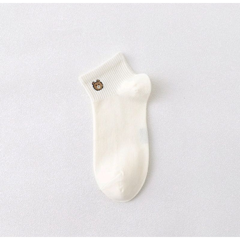 [ COD ] Kaos Kaki Wanita Motif Brown Lucu Tebal Semata Kaki Pendek Ankle Sock Women Socks / Kaos Kaki Pendek Semata Kaki Motif Hewan Beruang / Kaos Kaki Cewek Lucu / Kaoskaki Pendek Perempuan / Kaos Kaki Brown-Putih Polos