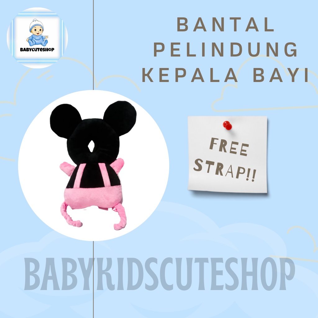 ( FREE STRAP ) Bantal Pelindung Kepala Bayi Minnie | Pelindung Kepala Bayi | Head Neck Pillow Pad