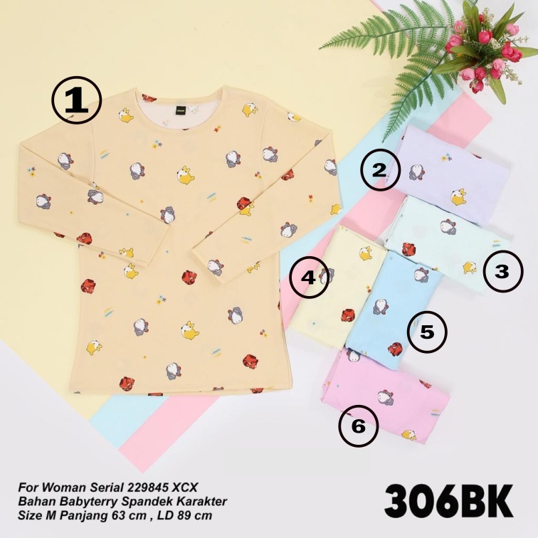 LEMONE Babyterry Spandek M 306BK845 Kaos Lengan Panjang motif print karakter warna pastel cerah lucu