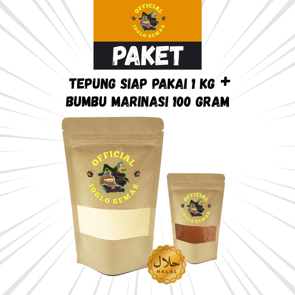 

Paket Super Premium Tepung Siap Pakai 1 kg dan Bumbu Marinasi 100 gram Untuk Fried Chicken, Ayam Geprek, Tahu Crispy, Kol Goreng Crispy , Jamur Crispy dll