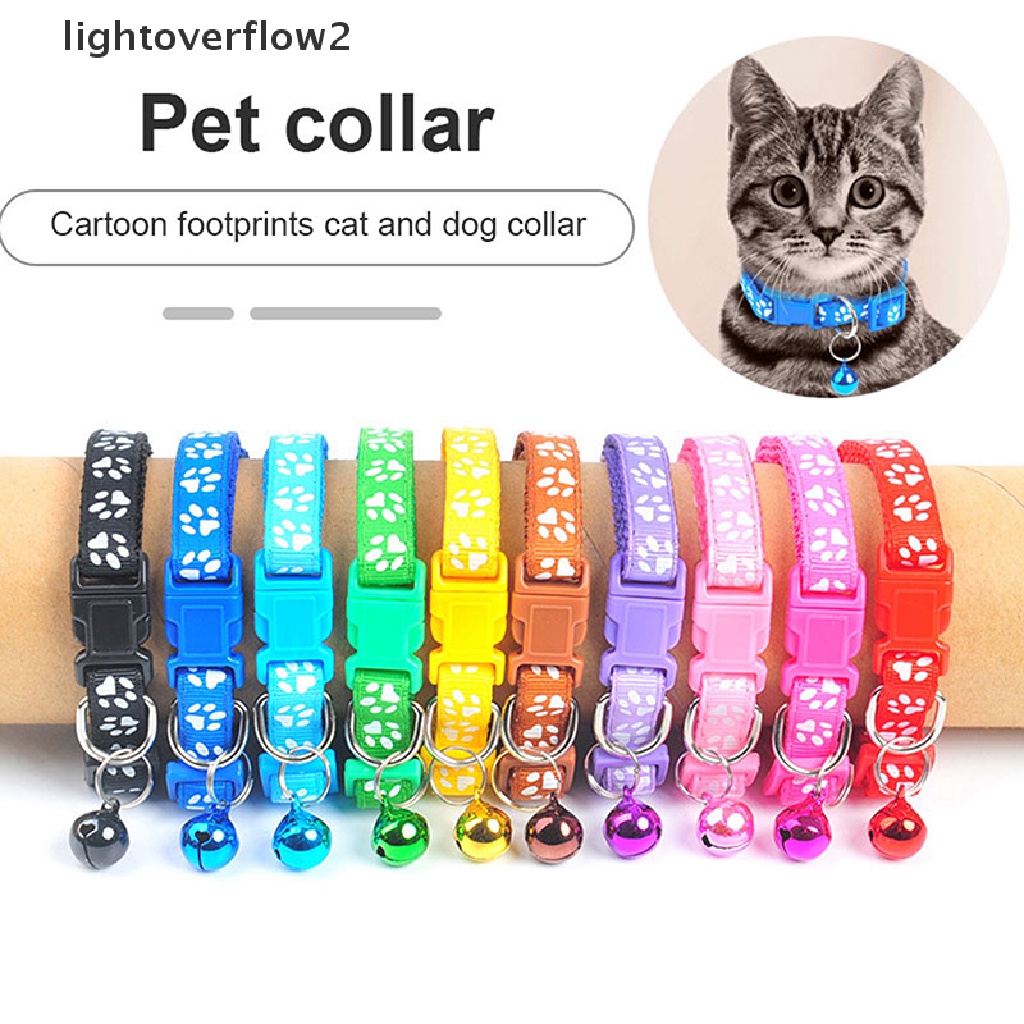 (lightoverflow2) Kalung Collar Adjustable Motif Telapak Kaki Kucing Warna-Warni Dengan Lonceng