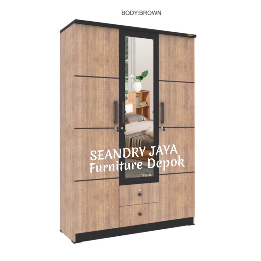 LEMARI BAJU /LEMARI PAKAIAN 3 PT minimalis kaca  /LR /PROMO MURAH/SEANDRY JAYA FURNITURE DEPOK/KELAP
