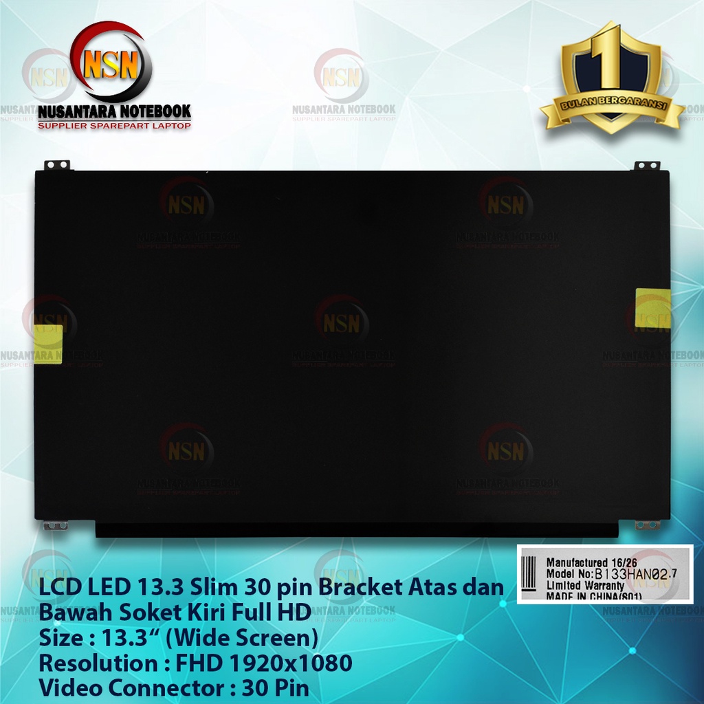 LCD LED 13.3 Slim 30 Pin Bracket Up Down Soket Kiri Full HD