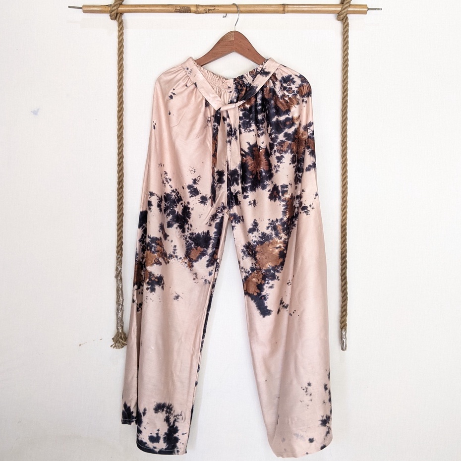 Celana Tidur Kulot Super Jumbo Bahan Rayon Big Size Wanita Premium Murah OOTD Celana Panjang Daily Cullote Tie Dye Shibori Kulot Panjang Wanita Pria XXL-Mocha Black