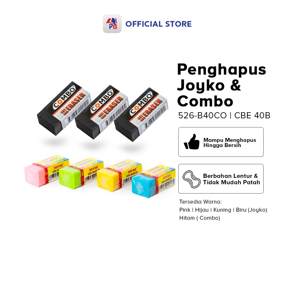 

Penghapus / Penghapus Pensil / Penghapus Joyko 526-B40CO Berwarna dan Combo CBE 40B Hitam / PB EDUKASI ANAK - PBNB