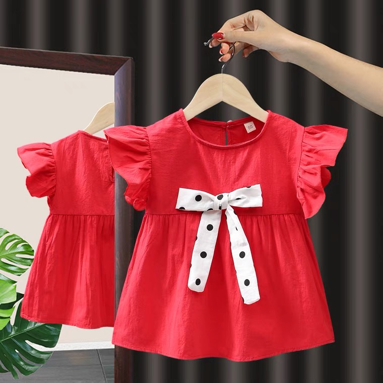 (0-6Tahun) QZ-40 Dress anak perempuan/Gaun putri polka dot busur Fashion Anak Impor (5)