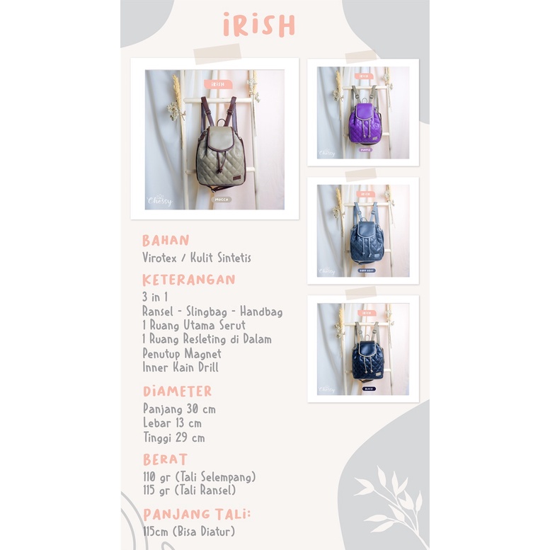 Ransel Kulit Sintetis Cantik Irish By Chessy 3 in 1