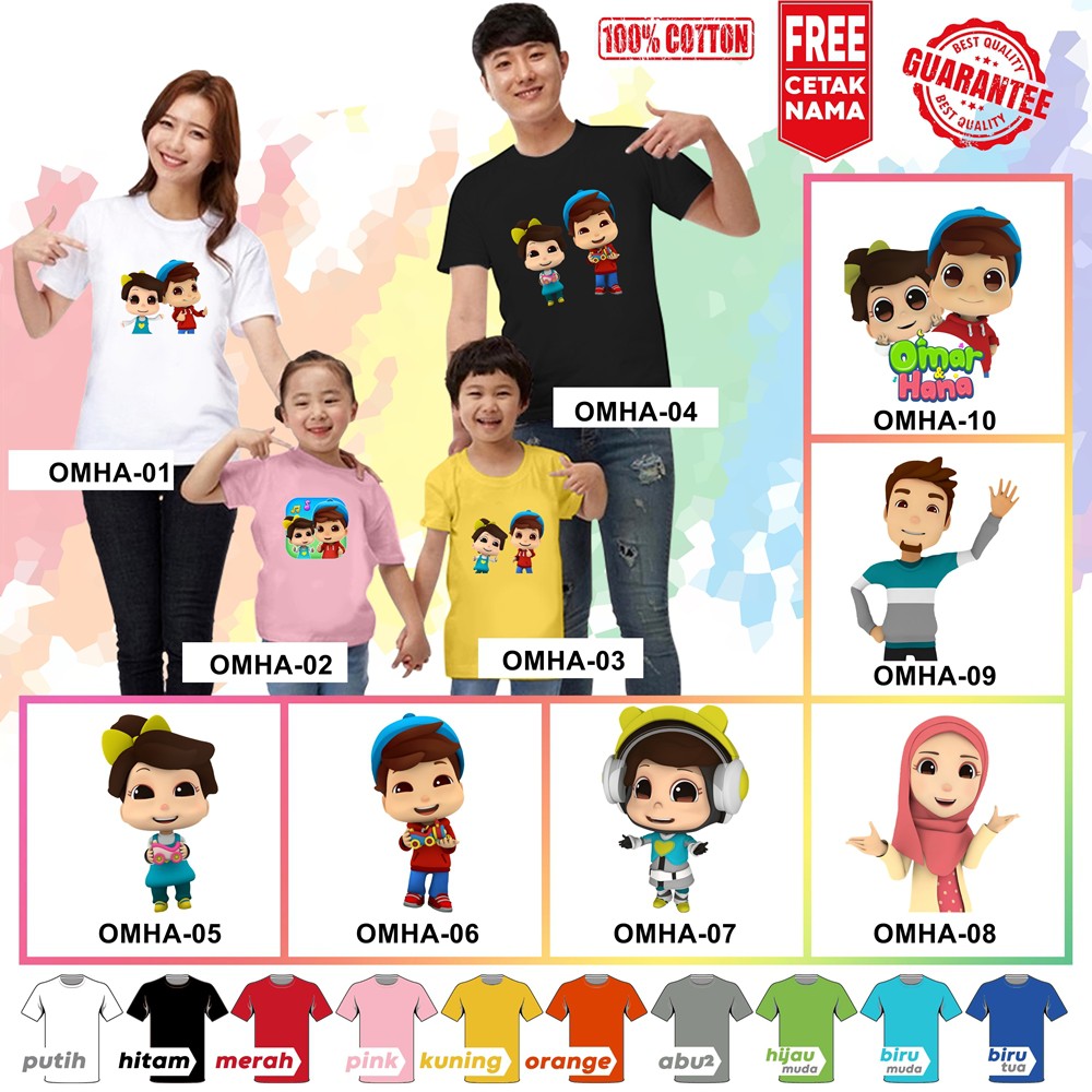 [FREE NAMA!!] Baju Kaos ANAK DAN DEWASA OMAR HANA BANYAK MOTIF