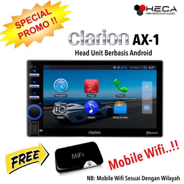 SPECIAL PROMO Double Din Android CLARION AX-1 Free Mobile Wifi 