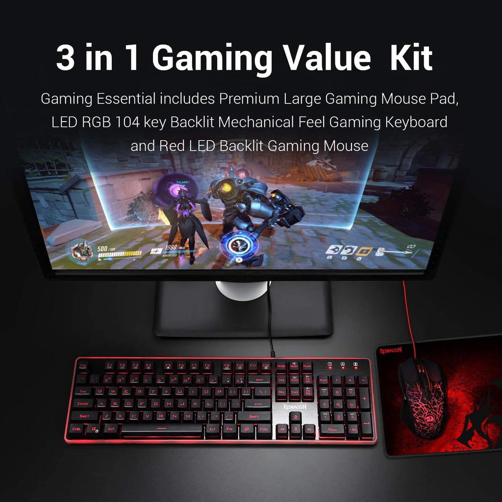 Keyboard Mousepad Mouse Redragon wired Gaming rgb 3in1 Combo S107