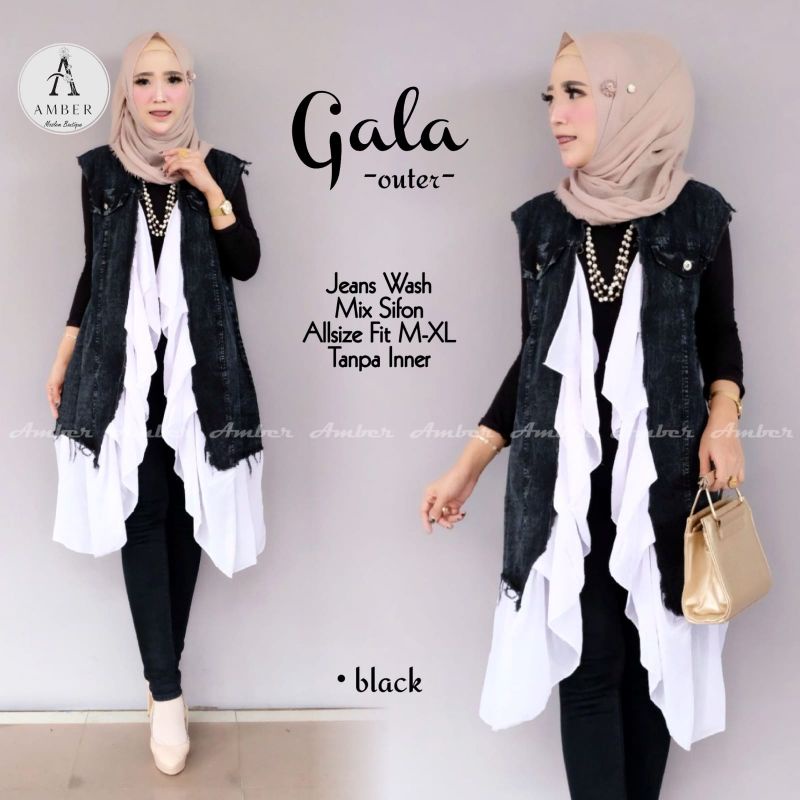 Outer cardigan wanita dewasa GALA bahan jeans wash mix sifon tanpa inner