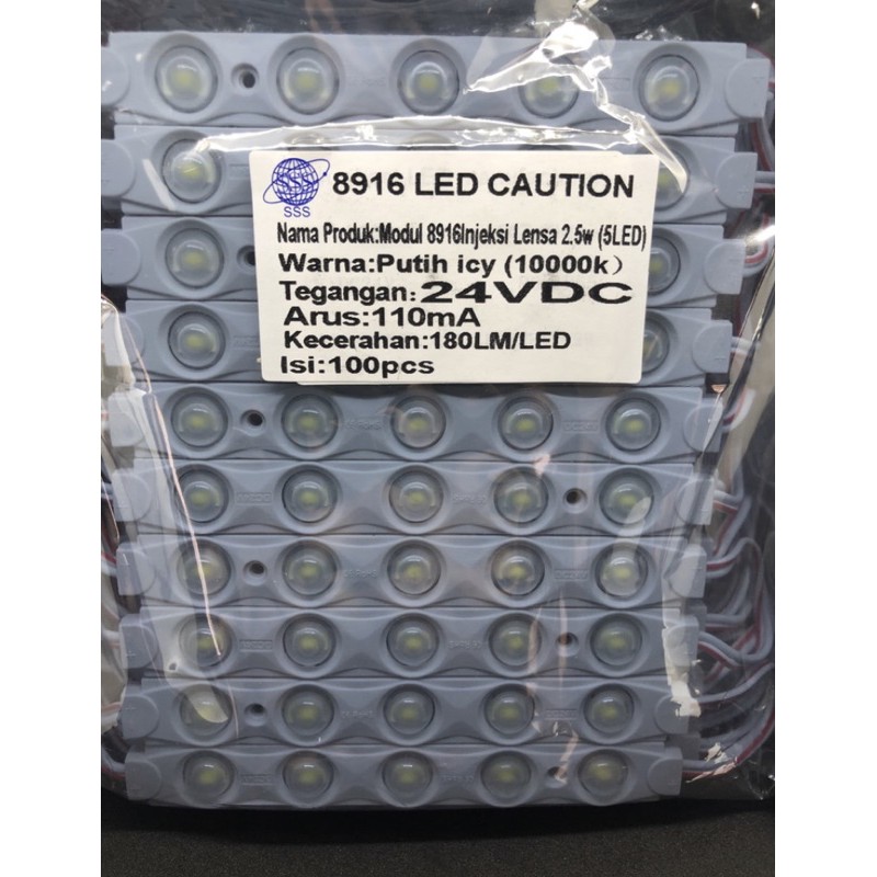 LED Modul 5630 5 LED + Lensa Tipe 8916 24V Putih 100 pcs