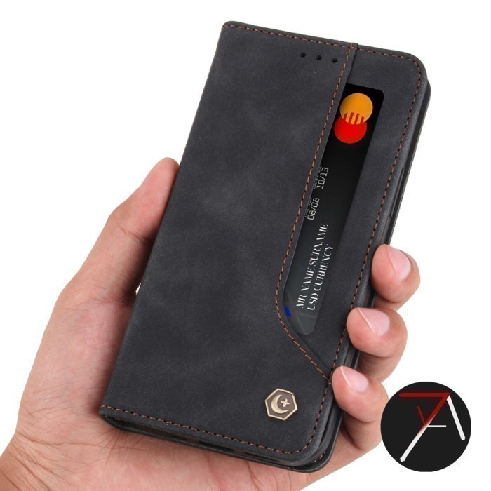 ORIGINALPREMIUM SLIM CASE Realme C35 RealmeC35 Flip me POLA Dompet Kulit Leather Cover  - Hitam CASI