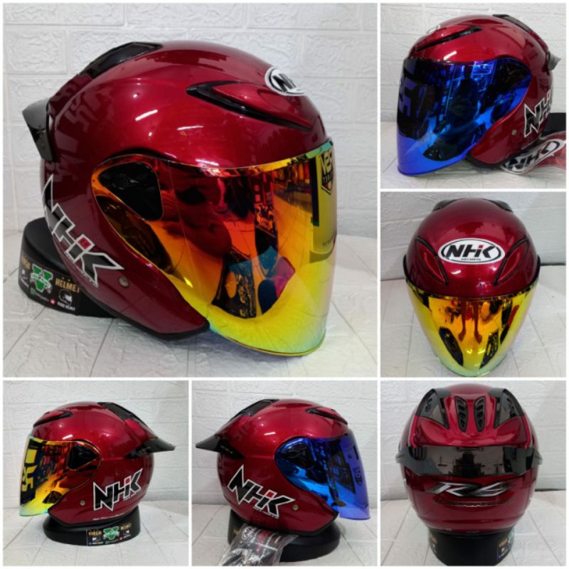 NHK HELM R6 SOLID RED MAROON PAKET GANTENG VISOR IRIDIUM + SPOILER