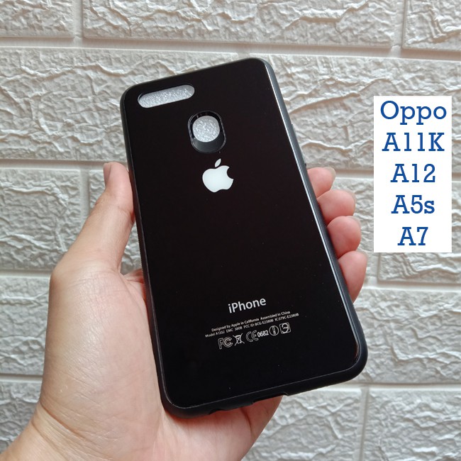 Paradise Case Premium Glass Case Custom Oppo A5s A11K A12 A7 #12G - Logo Apple Iphone