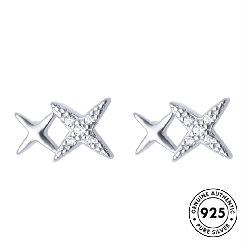 Anting Tusuk Sterling Silver 925 Desain Bintang Hias Berlian Imitasi Simple Untuk Wanita